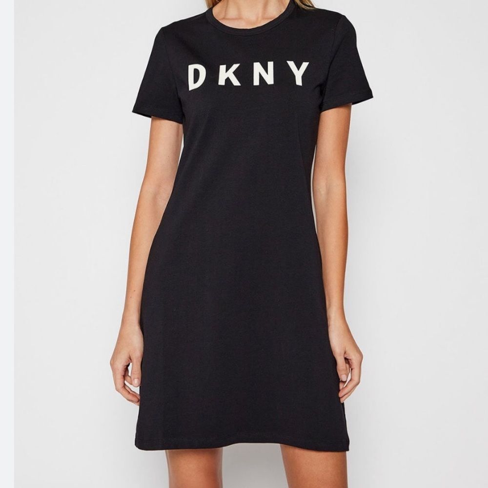 DKNY logo black cotton stretch t-shirt dress - Picture 7 of 7